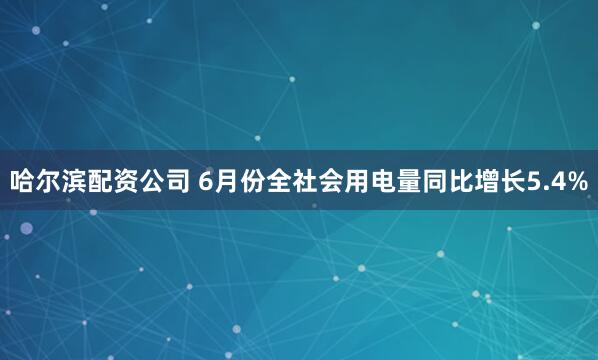 哈尔滨配资公司 6月份全社会用电量同比增长5.4%